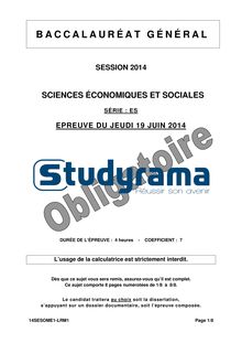 Sujet BAC ES 2014 Sciences Economiques et Sociales (SES)