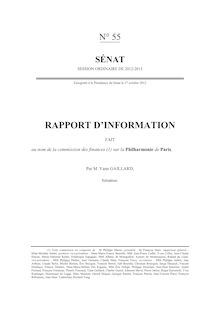 Rapport d information fait au nom de la commission des finances sur la Philharmonie de Paris