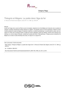 Théognis et Mégare. Le poète dans l’âge de fer - article ; n°3 ; vol.201, pg 239-279