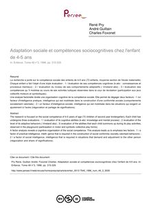 Adaptation sociale et compétences sociocognitives chez l enfant de 4-5 ans - article ; n°3 ; vol.49, pg 315-329