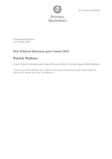 Communiqué Officiel du l académie Nobel de littérature pour l’année 2014 