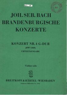 Partition violon Solo, Brandenburg Concerto No.4, G major, Bach, Johann Sebastian