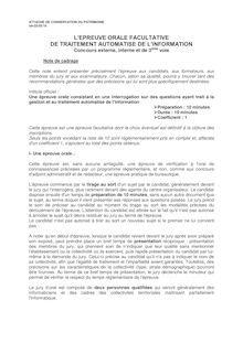 L EPREUVE ORALE FACULTATIVE DE TRAITEMENT AUTOMATISE DE L INFORMATION