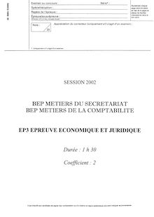 Economie Droit 2002 BEP - Métiers de la comptabilité