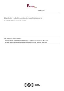 Habitude verbale ou structure préopératoire. - article ; n°5 ; vol.25, pg 431-453