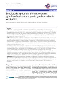 Bendiocarb, a potential alternative against pyrethroid resistant Anopheles gambiaein Benin, West Africa