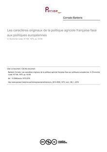 Les caractères originaux de la politique agricole française face aux politiques européennes - article ; n°1 ; vol.108, pg 53-56