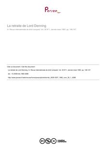La retraite de Lord Denning - article ; n°1 ; vol.35, pg 146-147