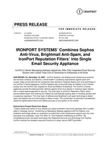 PRESS RELEASE IRONPORT SYSTEMSTM Combines Sophos Anti-Virus ...