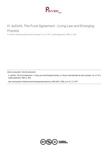 H. àufricht, The Fund Agreement : Living Law and Emerging Practice - note biblio ; n°3 ; vol.21, pg 638-638