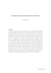 CHRISTIAN INFLUENCES ON  SHINASHA ORAL TRADITIONS