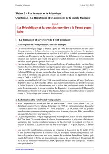 Cours d histoire 1ere S, L, ES : La République et les évolutions de la société française