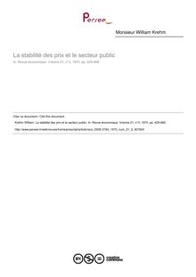 La stabilité des prix et le secteur public - article ; n°3 ; vol.21, pg 425-466