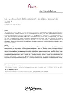 Le « vieillissement de la population » au Japon. Discours ou réalité ? - article ; n°1 ; vol.12, pg 42-91