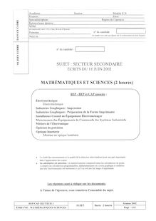 Mathématiques - Sciences 2002 CAP Installations en équipements électriques