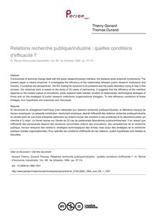 Relations recherche publique/industrie : quelles conditions d efficacité ? - article ; n°1 ; vol.69, pg 57-74