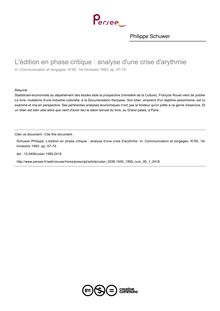 L édition en phase critique : analyse d une crise d arythmie - article ; n°1 ; vol.95, pg 67-74