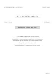 Mathématiques I 2001 BTS Informatique de gestion