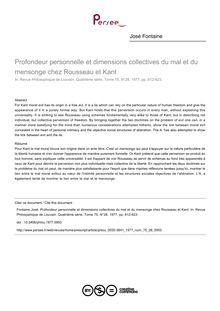 Profondeur personnelle et dimensions collectives du mal et du mensonge chez Rousseau et Kant - article ; n°28 ; vol.75, pg 612-623