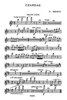 Partition flûte, Piccolo, Csárdás, Czardas, Monti, Vittorio