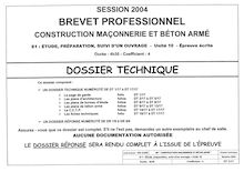 Etude, préparation, suivi d un ouvrage 2004 BP - Construction en maçonnerie et béton armé