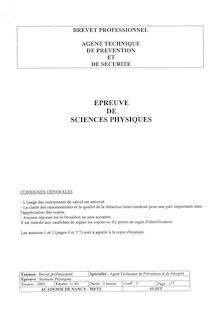 Sciences Physiques 2005 BP - Agent technique de prévention et de sécurité