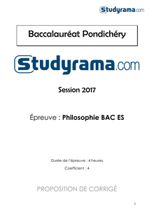 Corrigé du Bac ES Pondichery Philosophie 2017