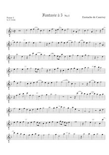 Partition ténor viole de gambe 1, octave aigu clef, fantaisies pour 5 violes de gambe par Eustache Du Caurroy