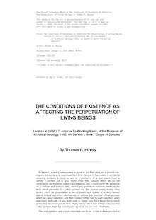Conditions of Existence as Affecting the Perpetuation of Living Beings