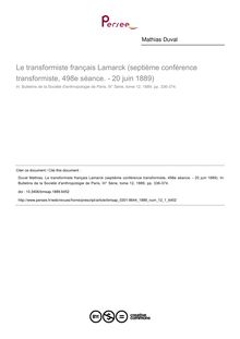 Le transformiste français Lamarck (septième conférence transformiste, 498e séance. - 20 juin 1889) - article ; n°1 ; vol.12, pg 336-374