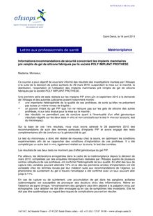 Courrier d’informations:recommandations 15/04/2011