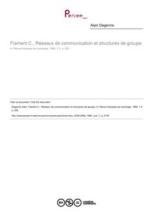 Flament C., Réseaux de communication et structures de groupe.  ; n°2 ; vol.7, pg 255-255