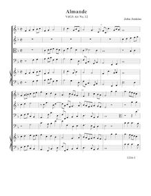 Partition Almande, VdGS No.12 - partition complète (Tr Tr B B O), Airs pour 4 violes de gambe avec orgue