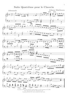 Partition complète,  quatrième pour le clavecin, Suite 4 g-moll