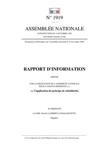Rapport d information déposé par la Délégation de l Assemblée nationale pour l Union européenne, sur l application du principe de subsidiarité