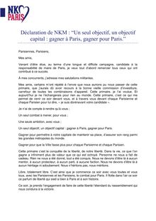 Déclaration de NKM - “Un seul objectif, un objectif capital : gagner à Paris, gagner pour Paris.”