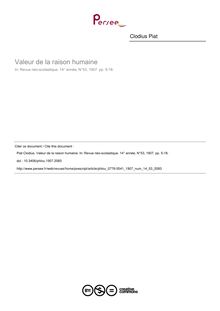 Valeur de la raison humaine - article ; n°53 ; vol.14, pg 5-18