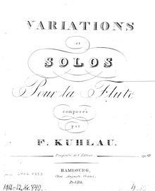 Partition complète, 12 Variations et Solos pour flûte, Op.10b, Kuhlau, Friedrich