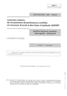 Composition en francais 2006 CAPES de langues vivantes (Allemand) CAPES (Externe)