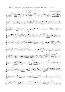 Partition clarinette (B♭), 3 duos pour clarinette et basson, C, F and B♭