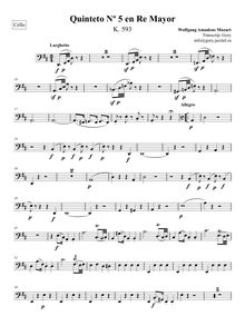 Partition violoncelle, corde quintette No.5, D major, Mozart, Wolfgang Amadeus par Wolfgang Amadeus Mozart