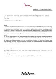 Les espaces publics, capital social / Public Space and Social Capital - article ; n°1 ; vol.76, pg 5-11