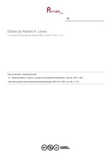 Décès de Robert H. Lowie  ; n°1 ; vol.46, pg 236-236