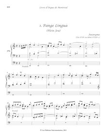 Partition 270-27, , Pange Lingua (Plein Jeu) - , Récit sur le même chant - , Dialogue sur le même chant, Livre d orgue de Montréal