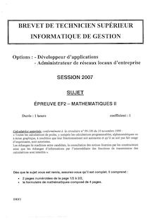 Mathématiques II 2007 BTS Informatique de gestion
