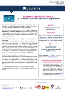 Studyrama organise le 11e salon des Études Supérieures à Valence, le 18 novembre