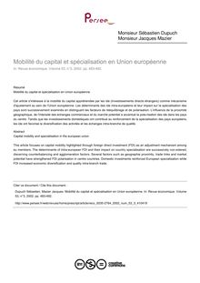 Mobilité du capital et spécialisation en Union européenne - article ; n°3 ; vol.53, pg 483-492
