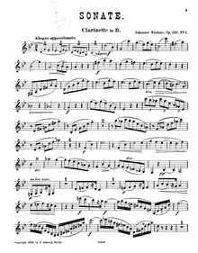 Partition clarinette , partie (en B♭), clarinette Sonata No.1, Op.120/1