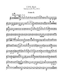 Partition cor 1, 2 (en D), Symphonie, H.663, D Major, Bach, Carl Philipp Emanuel