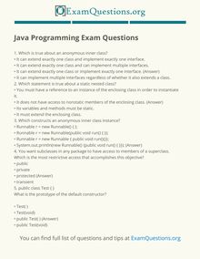 Java Programming Exam Questions List